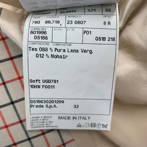 PRADA Size 42 Beige Red Black Window Pane Wool Mohair Sport Coat