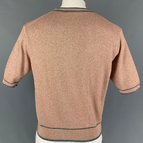 MARC JACOBS Size L Rose Gold Grey Metallic Viscose Blend Short Sleeve Pullover