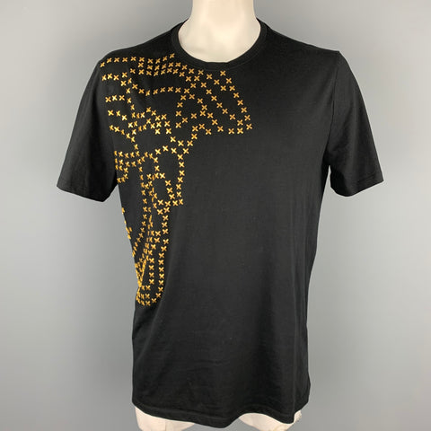 VERSACE COLLECTION Size XXXL Black Studded Cotton Crew-Neck T-shirt
