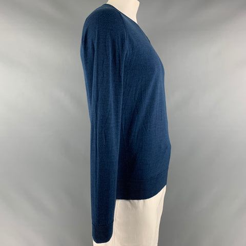 JOHN SMEDLEY Taille L Pull col V en laine marine