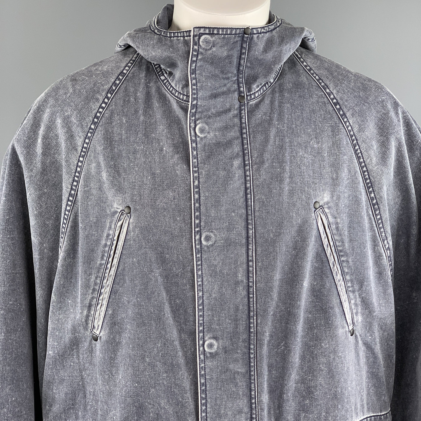 3.1 PHILLIP LIM S Washed Denim Look Cotton Hooded Cape Parka