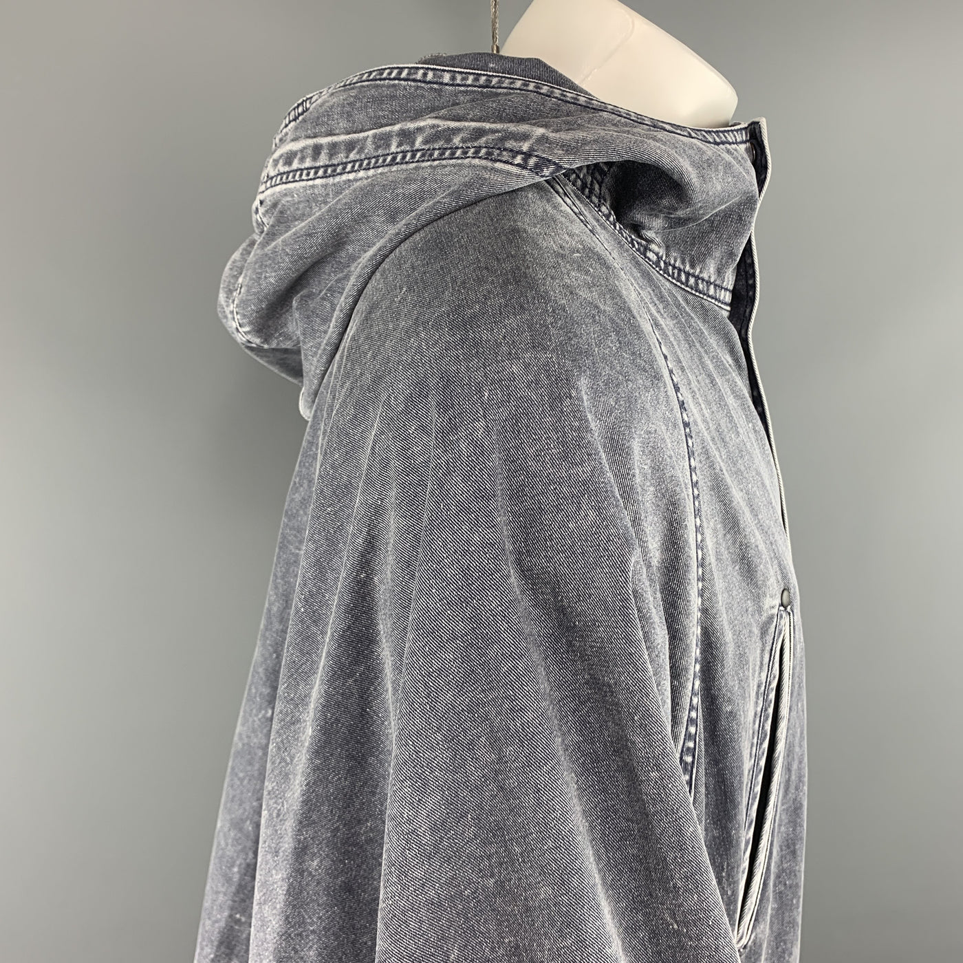 3.1 PHILLIP LIM S Washed Denim Look Cotton Hooded Cape Parka