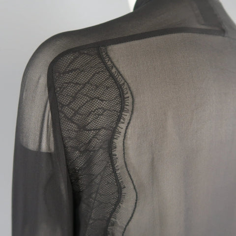 3.1 PHILLIP LIM Size S Black Silk Chiffon Lace Panel Band Collar Blouse 3.1 PHILLIP LIM
