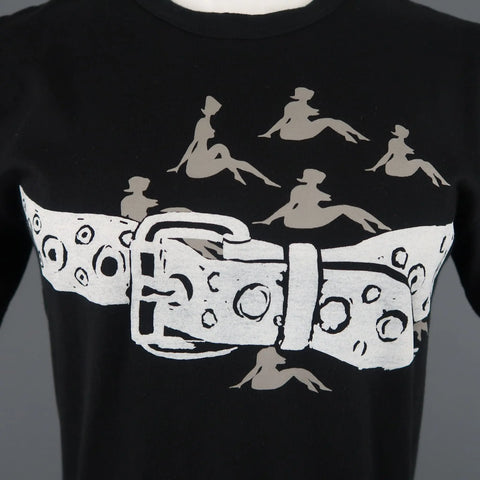 COMME des GARCONS HOMME PLUS Size L Black Belt & Ladies Graphic Cotton T-shirt COMME des GARCONS HOMME PLUS
