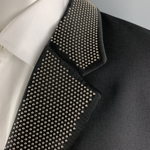 ALEXANDER MCQUEEN Size 42 Black Studded Notch Lapel Wool / Mohair Sport Coat