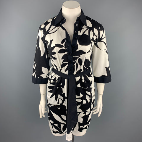CATHERINE MALANDRINO Taille 12 Robe chemise ceinturée en coton noir et blanc