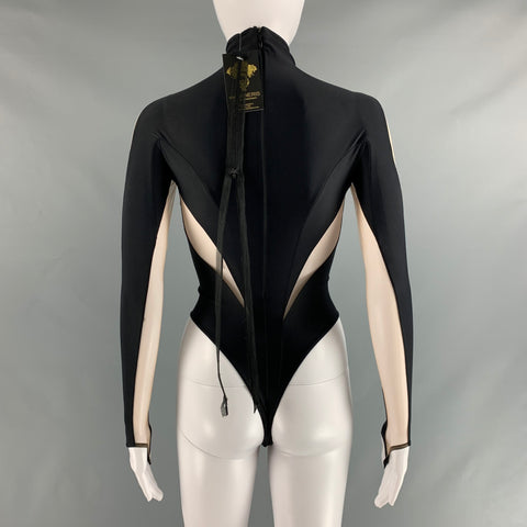 MUGLER Taille 2 Noir &amp; Beige Polyamide Elasthanne Mesh Body Dress Top