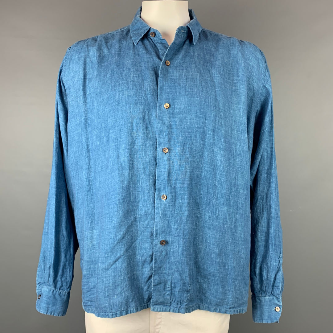 45rpm Ai Majotae Size XL Blue Hemp Button Up Long Sleeve Shirt