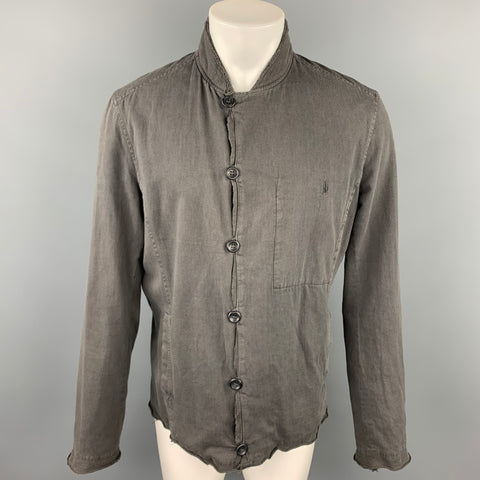 HANNES ROETHER Size L Grey Cotton Distressed Hem Jacket