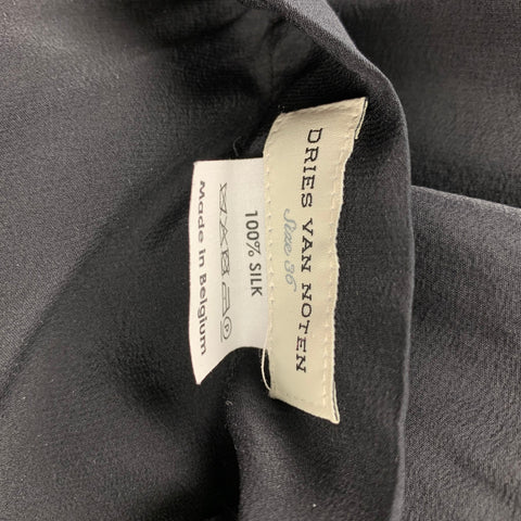 DRIES VAN NOTEN Pantalon décontracté à entrejambe tombant en soie losange noir taille 6