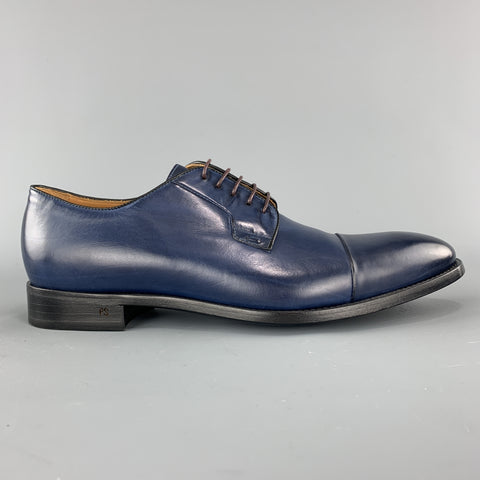 PS by PAUL SMITH Size 11 Navy Antique Leather Cap Toe Lace Up Dress Shoes