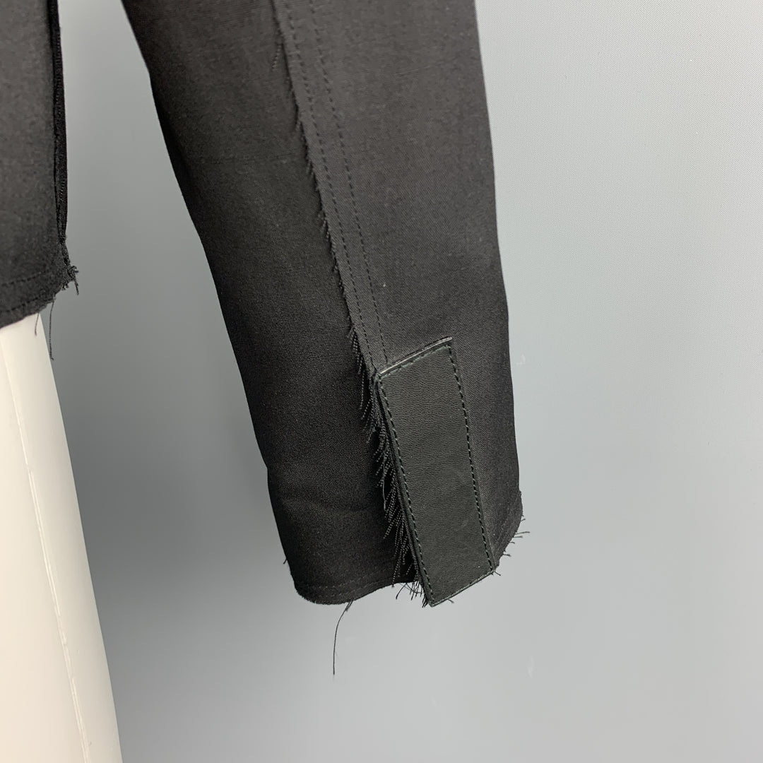 GUCCI by TOM FORD Size 8 Black Frayed Edge Wool Leather Trim Blazer