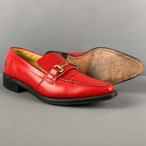 JOHN FLUEVOG Size 10 Red Leather Horsebit Loafers