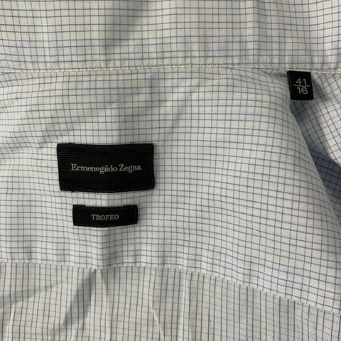 ERMENEGILDO ZEGNA Size L Light Blue Checkered Cotton Long Sleeve Shirt