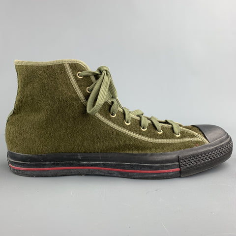 CONVERSE Size 10.5 Olive Textured Wool High Top Sneakers
