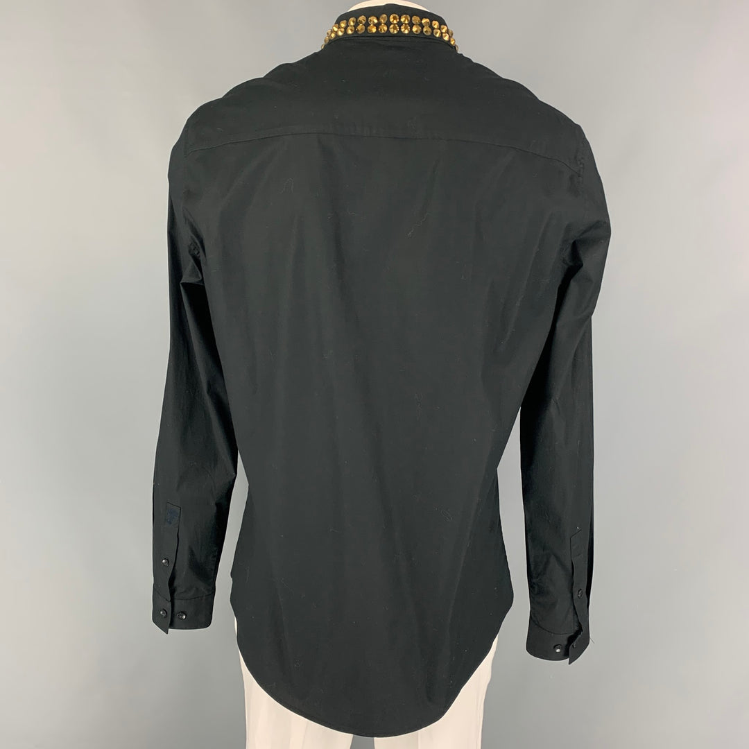 VERSACE COLLECTION Trend Size XL Black Studded Cotton Long Sleeve Shirt
