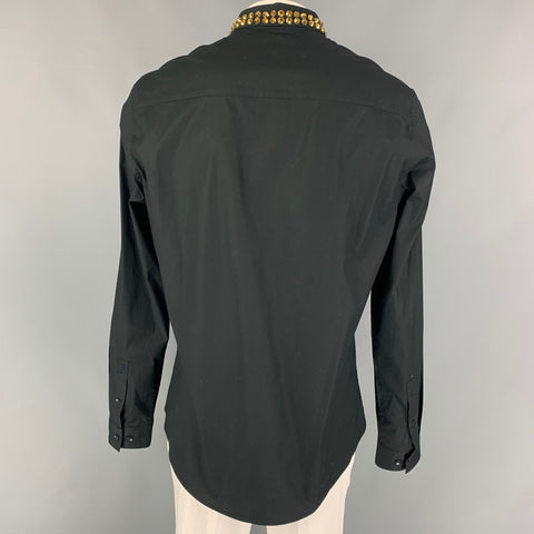 VERSACE COLLECTION Trend Size XL Black Studded Cotton Long Sleeve Shirt
