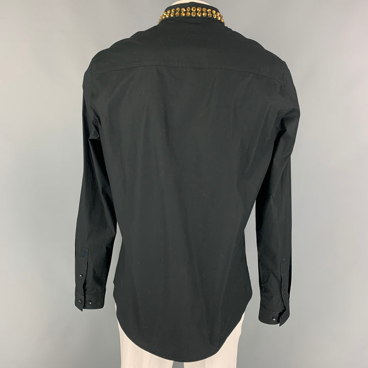 VERSACE COLLECTION Trend Size XL Black Studded Cotton Long Sleeve Shirt