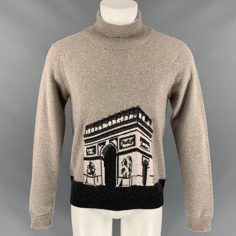 BURBERRY PRORSUM Fall 2014 Size S Taupe & Black Arch de Triumph Cashmere Turtleneck Sweater