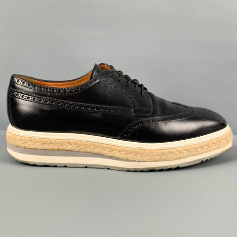 PRADA Size 10 Black White Perforated Leather Platform Lace Up Shoes