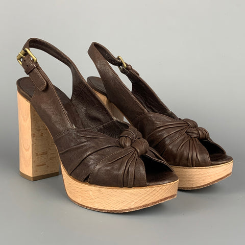 CHLOE Sandalias con plataforma de tacón grueso de cuero marrón talla 6