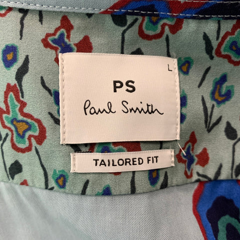 PS by PAUL SMITH Size L Light Blue Multicolour Floral Long Sleeve Shirt