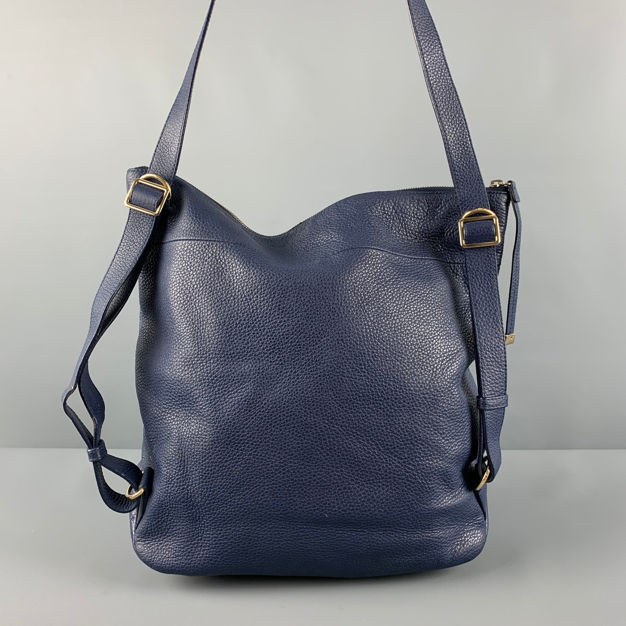 FURLA Navy Pebble Grain Leather Shoulder Bag Handbag Sui Generis