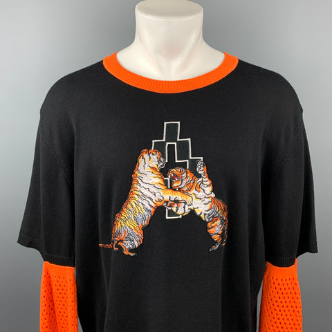 MARCELO BURLON Size M Black & Orange Tiger Cotton Mixed Fabrics Sweatshirt
