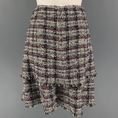 CHANEL M4137 05A Size 4 Purple Grey Boucle Metallic Skirt Jacket Set