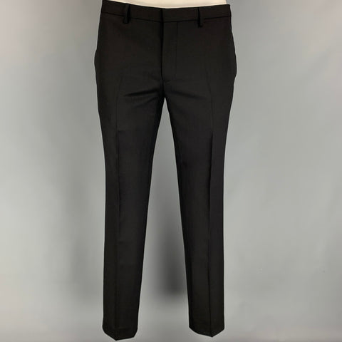 GIVENCHY Size 42 Black Wool  Notch Lapel Suit