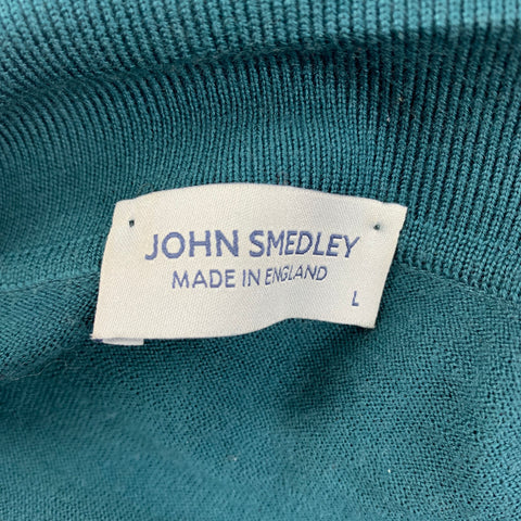 JOHN SMEDLEY Size L Teal Wool Long Sleeve Polo