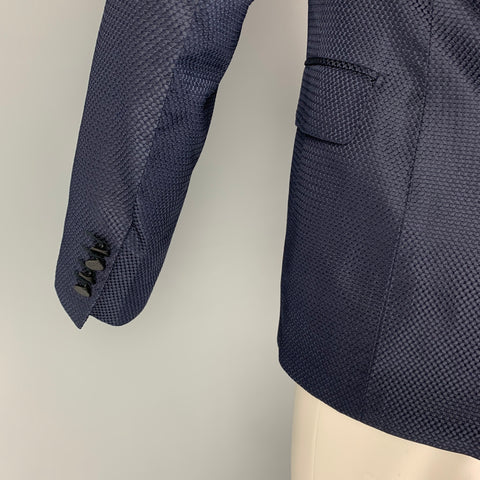 LANVIN Size 36 Navy Black Textured Silk Cotton Peak Lapel Sport Coat