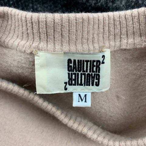 GAULTIER2 Size M Black Khaki Wool Fair Isle Crew-Neck Pullover