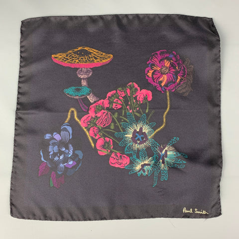 PAUL SMITH Black Multi-Color Floral Silk Pocket Square