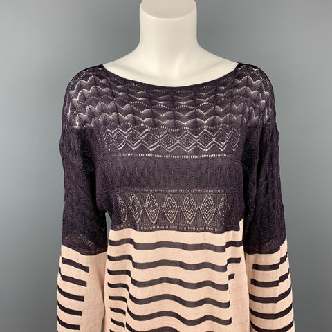 GAULTIER2 par Jean Paul Gaultier Taille M Pull col bateau en lin aubergine et kaki