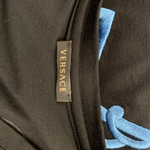 VERSACE Size 8 Black Embroidered Viscose Crew-Neck T-shirt