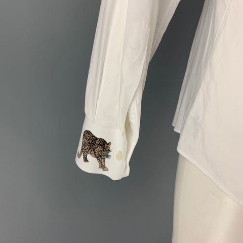 DOLCE & GABBANA Size M White Print Cotton Button Up Long Sleeve Shirt