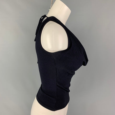 VALENTINO Size S Navy Viscose Polyester Beaded Sleeveless Dress Top
