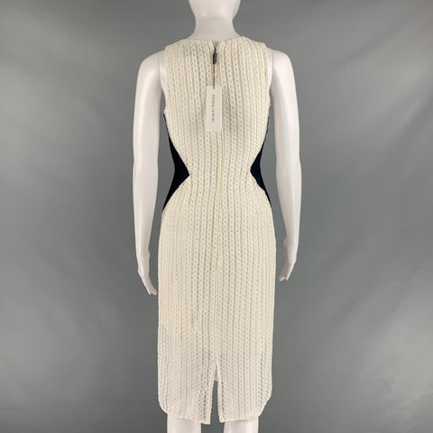PRABAL GURUNG Size 0 White Black Polyester Sheath Midi Dress