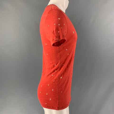IRO Size XS Red Distressed Linen Crew-Neck T-shirt