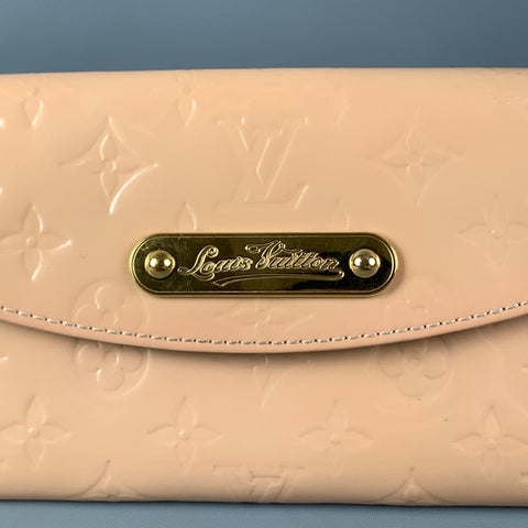 LOUIS VUITTON Pochette Vernis Sunset Blvd en cuir verni gaufré beige