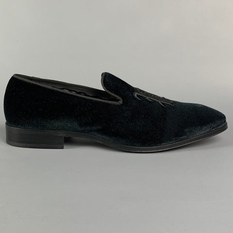 PAUL SMITH Size 10 Black Monogram Velvet Slip On Loafers