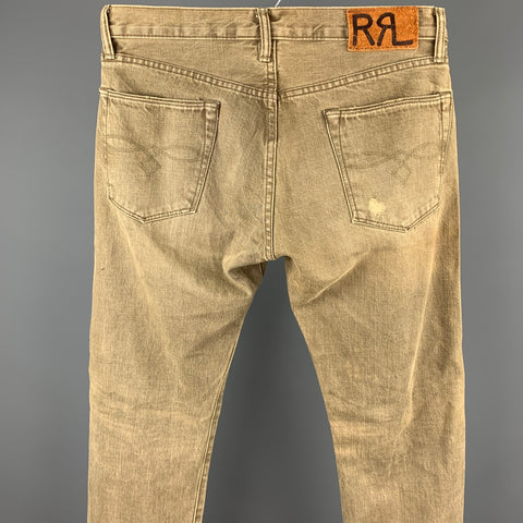 RRL by RALPH LAUREN Size 30 Khaki Washed Distressed Denim Button Fly Jeans