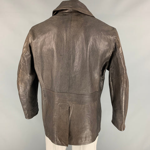 RRL by RALPH LAUREN Size XL Brown Leather Double Breasted Peacoat