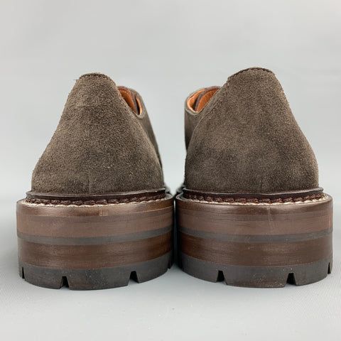 LANVIN Size 11 Brown Suede Lug Sole Lace Up Shoes