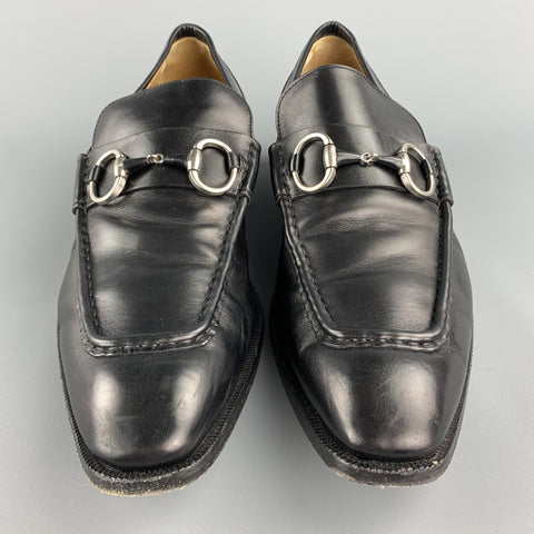 GUCCI Size 10.5 Black Leather Horsebit Loafers
