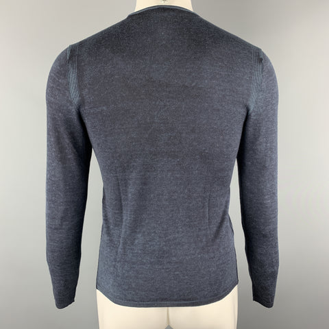 JOHN VARVATOS Size S Black & Navy Heather Silk / Cashmere Crew-Neck Pullover Sweater