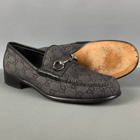 GUCCI Size 10 Black White Monogram Canvas Loafers