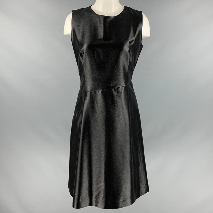 JIL SANDER Size 10 Black Wool  Nylon Shiny Sleeveless Dress