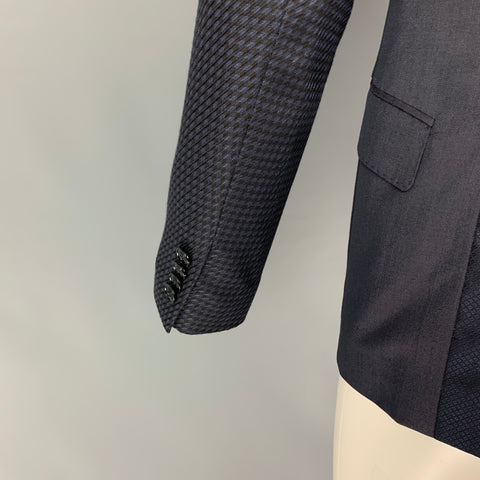 ETRO Size 38 Black Navy Mixed Fabrics Wool Peak Lapel Sport Coat